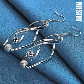 Подвеска из матового гладкого бисера из стерлингового серебра 925 пробы с серьгами для пирсинга, модные свадебные украшения 2.00*5.00cm