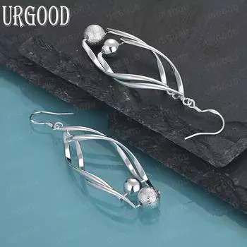 Подвеска из матового гладкого бисера из стерлингового серебра 925 пробы с серьгами для пирсинга, модные свадебные украшения 2.00*5.00cm