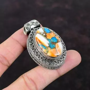 Подвеска из меди и бирюзы с колючей устрицей, оригинальная подвеска из драгоценного камня, подвеска из стерлингового серебра 925 пробы, винтажные ювелирные изделия, подвеска ручной работы, подарок для женщин