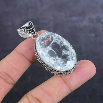 Подвеска из меди с драгоценным камнем белый топаз ручной работы 2,21 дюйма H3H74