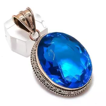 Подвеска из меди с драгоценным камнем London Blue Topaz, ручная работа, 1,97 дюйма, L6A77