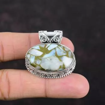 Подвеска из меди с ларимаром, серебряная подвеска 925 пробы, подвеска с настоящим драгоценным камнем, ювелирные изделия ручной работы, винтажная подвеска, подарки для жены, дизайнерские ювелирные изделия