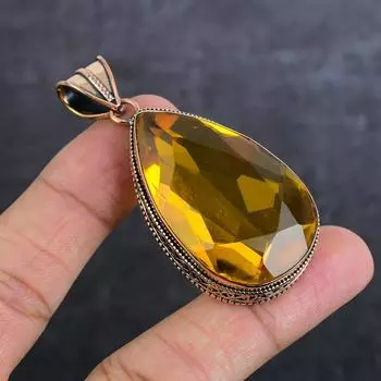 Подвеска из меди с натуральным цитрином, ручная работа, 2,48 дюйма Y8H63