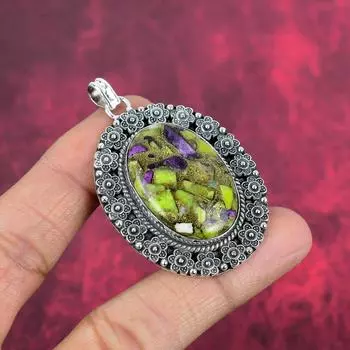 Подвеска из меди стихтит, серебряная подвеска 925 пробы, подвеска ручной работы с драгоценными камнями на День памяти 2.28 Inches зелёный