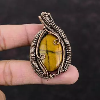 Подвеска из меди «Тигровый глаз», подвеска из медной проволоки, подвеска ручной работы, уникальный дизайн из меди, ювелирные изделия из проволоки, драгоценные камни, подарок для нее