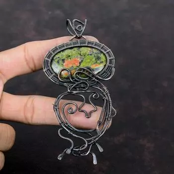 Подвеска из меди Unakite, обернутая медной проволокой, ювелирное изделие, подвеска из драгоценного камня, элегантное ювелирное изделие, новинка ручной работы, подвеска из проволоки для подарка