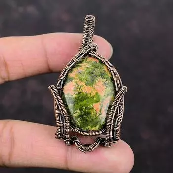 Подвеска из меди Unakite Подвеска из медной проволоки, обернутая в унакит, ювелирные изделия ручной работы, подвеска из драгоценных камней, медные украшения, подарок на годовщину, стильный кулон