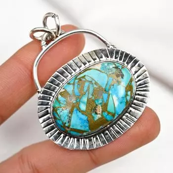Подвеска из медного амазонита, подвеска из цельного серебра 925 пробы с драгоценными камнями, ювелирное изделие ручной работы с уникальным дизайном, подарок для нее 2.13 Inches синий