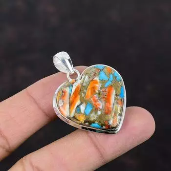 Подвеска из медного бирюзового камня с колючей устрицей, подвеска из стерлингового серебра 925 пробы, ювелирные изделия ручной работы, подвеска из высококачественного драгоценного камня, эффектная подвеска для подарка