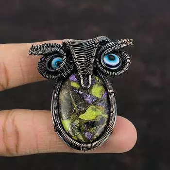 Подвеска из медного драгоценного камня стихтит, подвеска из медной проволоки, медные украшения, подвеска синего цвета от сглаза, подвеска ручной работы в виде совы, рождественский подарок
