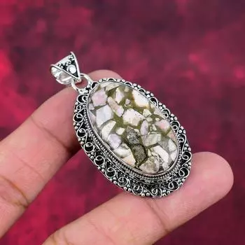 Подвеска из медного родохрозита, подвеска из драгоценного камня ручной работы, подвеска из цельного серебра 925 пробы, старинные ювелирные изделия, для подарка на помолвку 2.20 Inches зелёный
