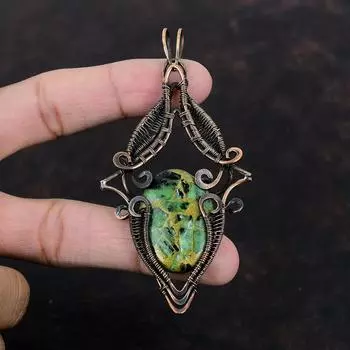 Подвеска из медного рубина и цоизита, подвеска из медной проволоки, элегантное ювелирное изделие, подвеска из драгоценного камня высшего качества, подарок для женщин, ювелирные изделия из меди ручной работы