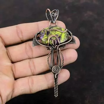 Подвеска из медного стихтита, подвеска из медной проволоки с драгоценным камнем, ювелирное изделие ручной работы, этнический стиль, подарочный кулон для женщин, замечательные медные украшения