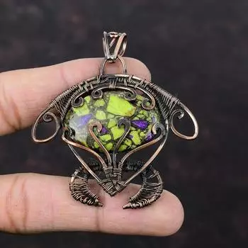 Подвеска из медного стихтита, подвеска из медной проволоки, подвеска ручной работы в виде черепахи, драгоценный камень, медные украшения, подарок для нее, изящные украшения в виде проволоки