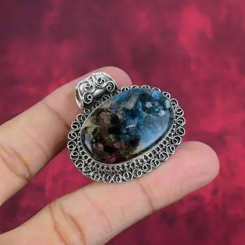 Подвеска из медного турмалина, подвеска из чистого серебра 925 пробы с натуральным драгоценным камнем, ювелирные изделия ручной работы, подарок на день рождения и годовщину для мамы 1.50 Inches синий