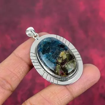 Подвеска из медного турмалина, подвеска из чистого серебра 925 пробы с натуральным драгоценным камнем, ювелирные изделия ручной работы, подарок на день рождения и годовщину для мамы 2.12 Inches синий