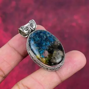 Подвеска из медного турмалина, подвеска из чистого серебра 925 пробы с натуральным драгоценным камнем, ювелирные изделия ручной работы, подарок на день рождения и годовщину для мамы 1.77 Inches синий