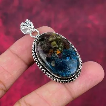 Подвеска из медного турмалина, подвеска из чистого серебра 925 пробы с натуральным драгоценным камнем, ювелирные изделия ручной работы, подарок на день рождения и годовщину для мамы 2.16 Inches синий