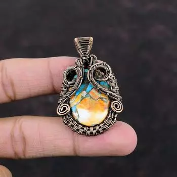Подвеска из медной бирюзы Spiny Oyster, подвеска из медной проволоки, ювелирное изделие ручной работы, подвеска из драгоценного камня, дизайнерское ювелирное изделие из меди, подарок на годовщину