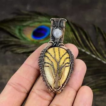 Подвеска из медной проволоки из натурального ископаемого коралла и лунного камня, 2,40 дюйма, J8S21