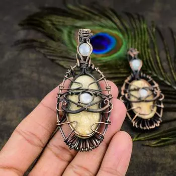 Подвеска из медной проволоки из натурального ископаемого коралла и лунного камня, 3,35 дюйма, v6a31