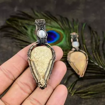 Подвеска из медной проволоки из натурального ископаемого коралла и лунного камня, 2,99 дюйма, f1N60