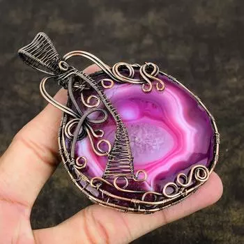 Подвеска из медной проволоки из натурального солнечного кварца ручной работы 3,94 D5j05