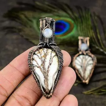 Подвеска из медной проволоки из натуральной дикой лошади и лунного камня, 3,15 дюйма, z8c18