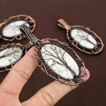 Подвеска из медной проволоки из натуральной говлитовой яшмы, 3,15 дюйма, W8z38