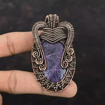 Подвеска из медной проволоки, кулон ручной работы, кулон из пурпурита, ювелирные изделия из драгоценных камней, подарок на годовщину для мамы, ювелирные изделия из медной проволоки