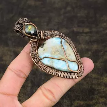 Подвеска из медной проволоки, натуральный ларимар, лабрадорит, 3,43 дюйма, k2s34