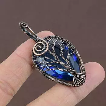 Подвеска из медной проволоки Natural Tree Of Life London Blue Topaz 2,36 дюйма v2I38