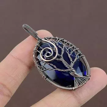 Подвеска из медной проволоки Natural Tree Of Life London Blue Topaz 2,25 дюйма z9U59