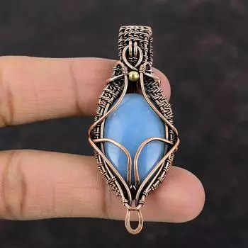 Подвеска из медной проволоки, подвеска из медной проволоки, подвеска из натурального драгоценного камня, ювелирные изделия из ангелита, подвеска ручной работы, подарок для матери, ювелирные изделия из медной проволоки