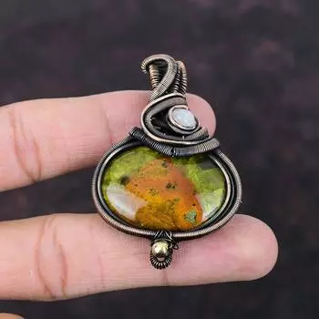 Подвеска из медной проволоки, подвеска из медной проволоки, подвеска из радужного лунного камня, ювелирные изделия ручной работы из медной проволоки, ювелирные изделия из драгоценного камня, подарок для нее