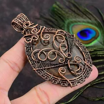 Подвеска из медной проволоки ручной работы из натуральной грязевой трещины ископаемого драгоценного камня 3,55 t5Q18