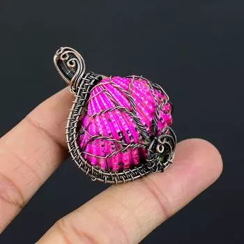 Подвеска из медной проволоки ручной работы из натурального розового титана с камнем-ракушечником 1,97 дюйма C3P85