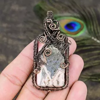 Подвеска из медной проволоки ручной работы из натурального родохрозита 2,88 M9p02