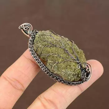 Подвеска из медной проволоки ручной работы из натурального грубого пренита, 2,76 дюйма, f8w88