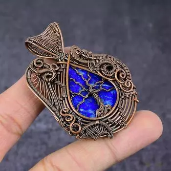 Подвеска из медной проволоки ручной работы из натурального лазурита «Древо жизни» 2,56 дюйма W2Z87