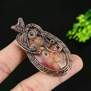 Подвеска из медной проволоки ручной работы из натурального родохрозита 2,75 I6j53