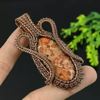 Подвеска из медной проволоки ручной работы с натуральным известняком в гранате и драгоценным камнем 3 A3D58