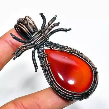 Подвеска из медной проволоки ручной работы с драгоценным камнем сердоликом 2,44 дюйма 2.44 красный