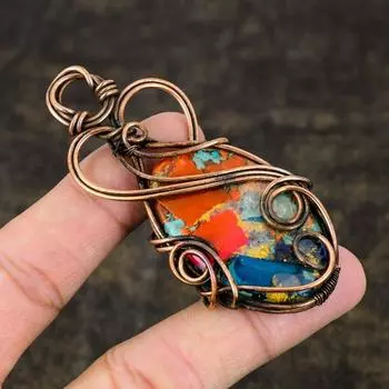 Подвеска из медной проволоки ручной работы с натуральным драгоценным камнем колючая устрица 2,99 дюйма S4Y90