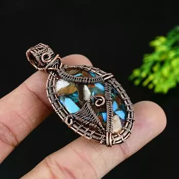 Подвеска из медной проволоки ручной работы с натуральным драгоценным камнем колючая устрица 2,25 S1H78