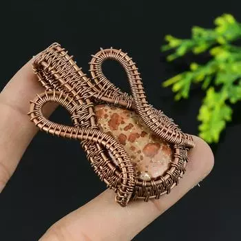 Подвеска из медной проволоки ручной работы с натуральным известняком в гранате и драгоценным камнем 2 W2t31