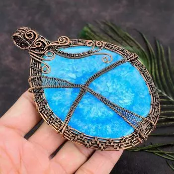 Подвеска из медной проволоки ручной работы с натуральными солнечными друзами и солнечными камнями 4,93 V6Q07