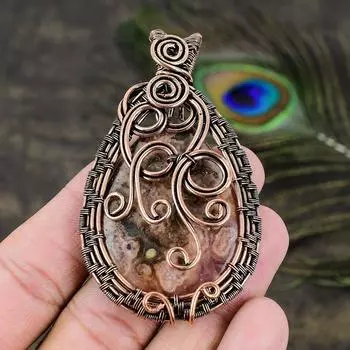 Подвеска из медной проволоки ручной работы с натуральным родохрозитом 2,96 F9U01