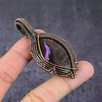 Подвеска из медной проволоки ручной работы с натуральным пурпуритом Древо жизни 2,76 дюйма r1O49