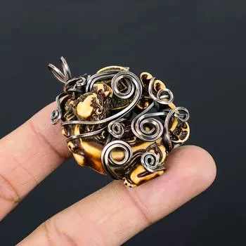 Подвеска из медной проволоки ручной работы с резьбой по кости змеи, драгоценный камень, 1,97 дюйма, M9K10